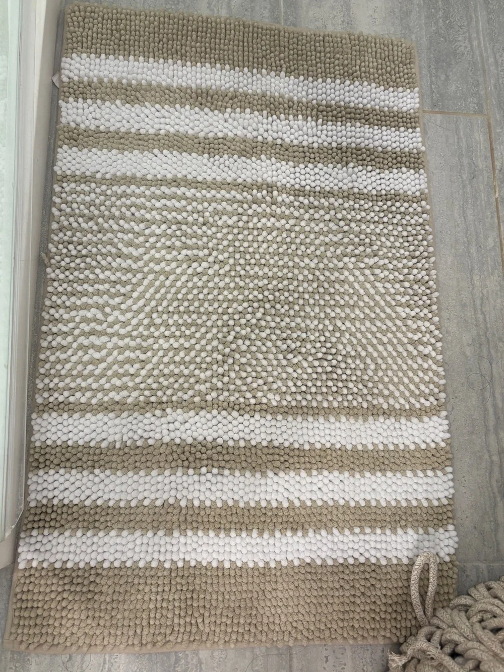 Set of 2 Beige and White Striped Chenille Bath Mat - Soft Absorbent